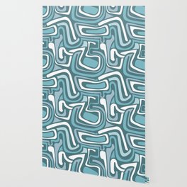 Mid century modern abstract blue lines Wallpaper