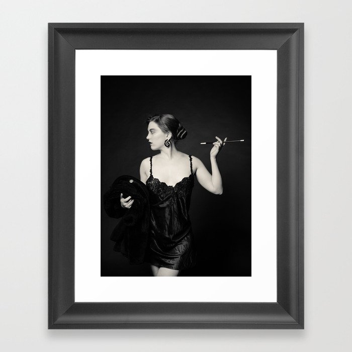 "A Noir Night Out" - The Playful Pinup - Modern Gothic Twist on Pinup by Maxwell H. Johnson Framed Art Print