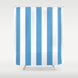 Carolina blue - solid color - white vertical lines pattern Shower Curtain