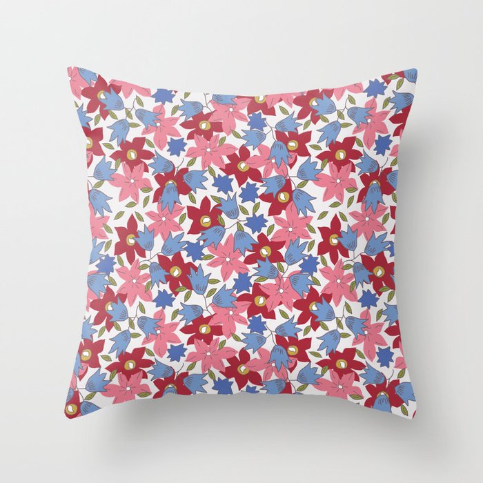 Liberty print in pinks, reds and blues Throw Pillow