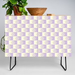 Smiley Faces On Checkerboard (Yellow Beige & Lilac)  Credenza