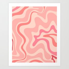 Retro Liquid Swirl Abstract in Soft Pink Art Print