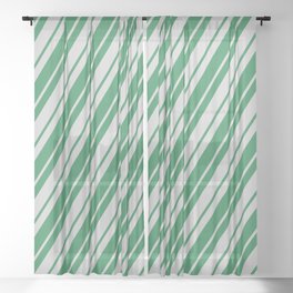 [ Thumbnail: Light Grey & Sea Green Colored Lines Pattern Sheer Curtain ]