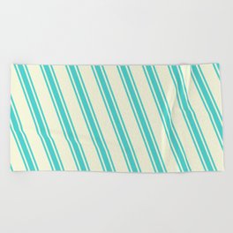 [ Thumbnail: Beige and Turquoise Colored Lined/Striped Pattern Beach Towel ]