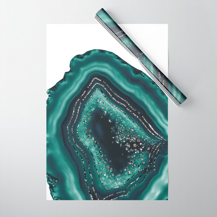 Teal Agate Rose Gold Glitter Glam 1 Gem Decor Art Society6