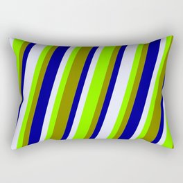 [ Thumbnail: Chartreuse, Green, Dark Blue & Lavender Colored Stripes/Lines Pattern Rectangular Pillow ]