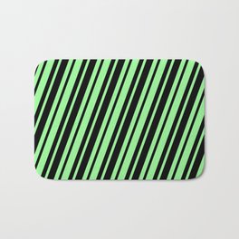 [ Thumbnail: Green & Black Colored Stripes Pattern Bath Mat ]
