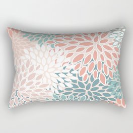 Festive, Floral Prints, Teal, Peach, Coral Rectangular Pillow