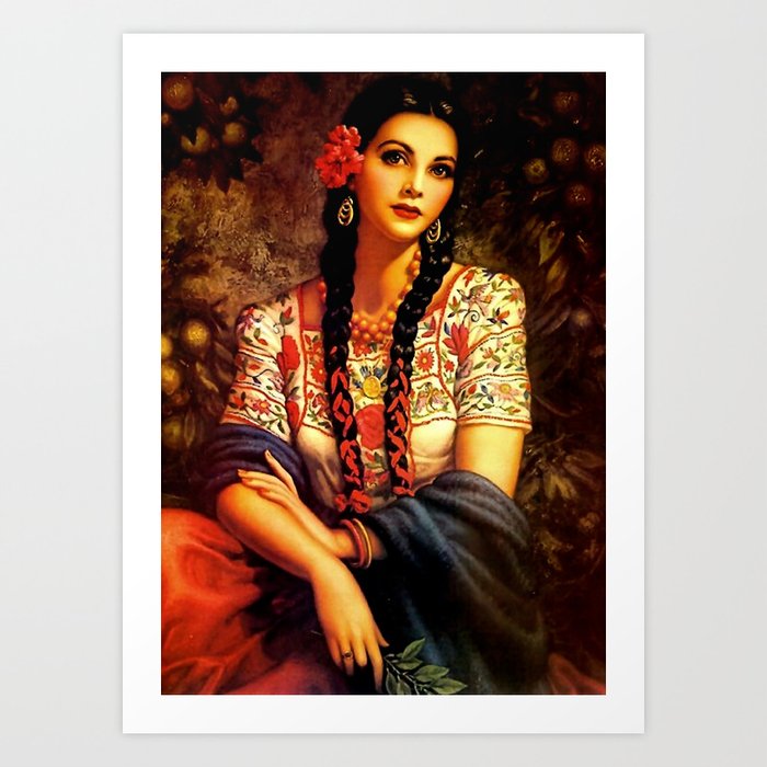 Jesus Helguera Painting Of A Mexican Calendar Girl With Braids Art Print By Patriciannek