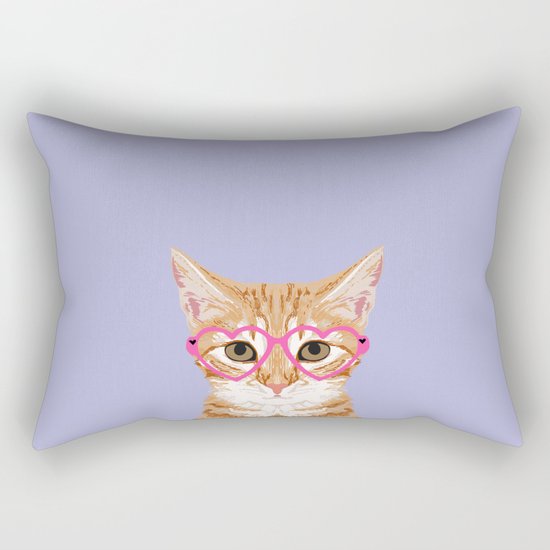 Mackenzie - Orange Tabby Cute Hipster Glasses Kitten Lavender Pastel Girly Retro Cat Art cell phone Rectangular Pillow