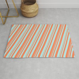 [ Thumbnail: Coral & Turquoise Colored Lined Pattern Rug ]