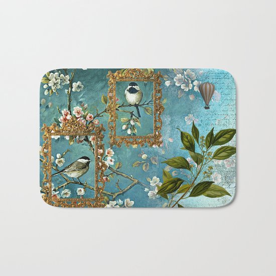 Blue, Birds, Balloon and Botanics Bath Mat
