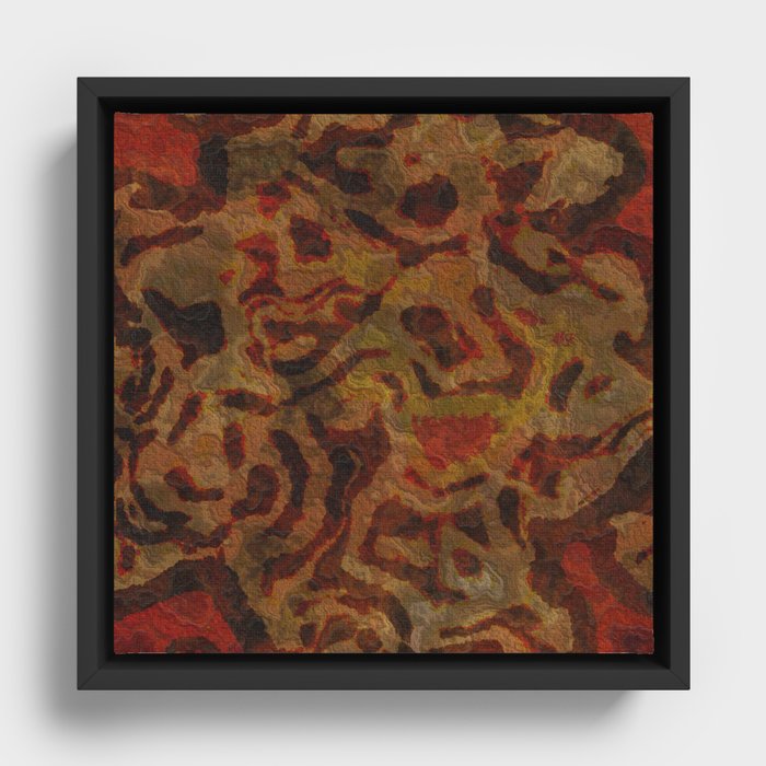 Red Brown Shapes Framed Canvas