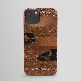 Girly Copper Coffee Glamour Glitter Metal Stripes   iPhone Case