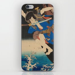 Samurai Jumping From The Ship Into The Sea - Antique Japanese Ukiyo-e Woodblock Print Art iPhone Skin