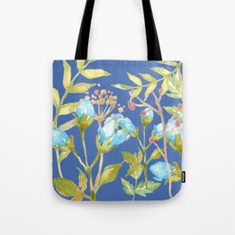 Watercolor Botanical - steel blue, turquoise, pink, ochre, olive Tote Bag
