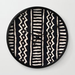African Vintage Mali Mud Cloth Print Wall Clock | Antique, Cloth, Vintage, African, Zigzag, Bohemian, Dots, Boho, Textile, Geometric 