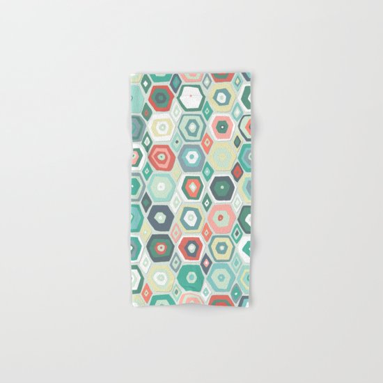 hex diamond coral mint Hand & Bath Towel