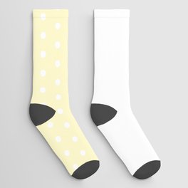 Polka Dots on Butter Yellow and White Vertical Split Socks