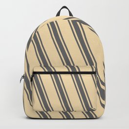 [ Thumbnail: Tan and Dim Grey Colored Striped Pattern Backpack ]