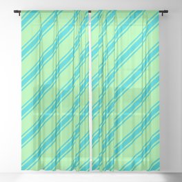 [ Thumbnail: Green & Dark Turquoise Colored Lines/Stripes Pattern Sheer Curtain ]