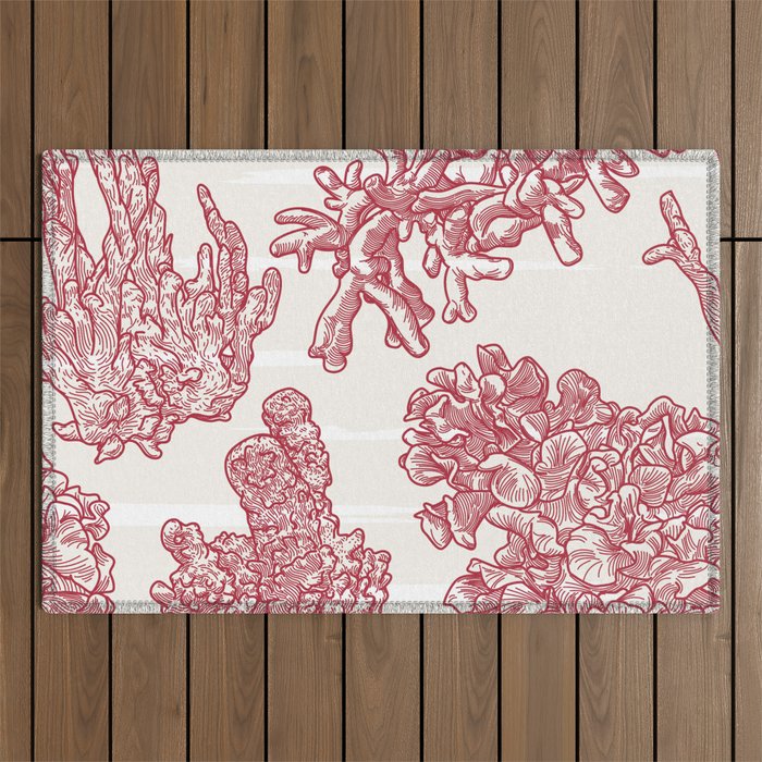 Nautical Coral Pattern in toile style Outdoor Rug