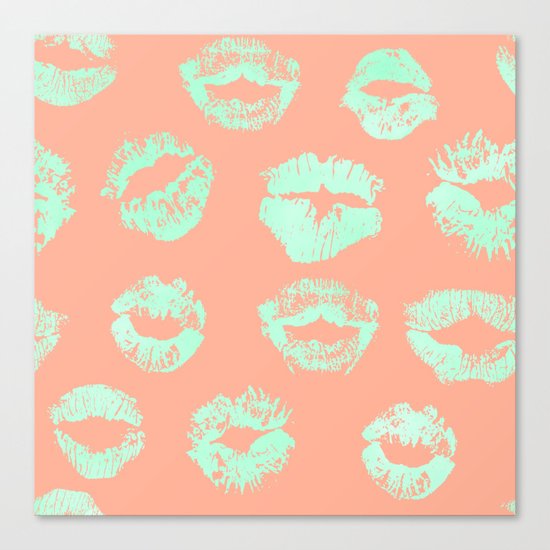 Sweet Life Lips Peach Coral + Mint Meringue Canvas Print