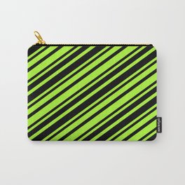 [ Thumbnail: Light Green & Black Colored Lined Pattern Carry-All Pouch ]