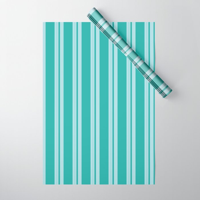 Powder Blue and Light Sea Green Colored Lined/Striped Pattern Wrapping Paper