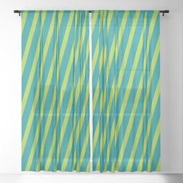 [ Thumbnail: Green & Dark Cyan Colored Striped Pattern Sheer Curtain ]