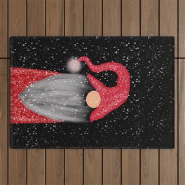 Red gnome  snowed in Outdoor Rug