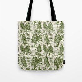 Bigfoot / Sasquatch Toile de Jouy in Forest Green Tote Bag