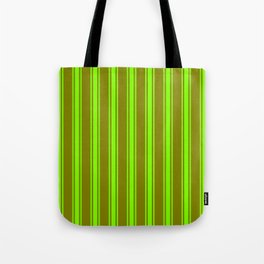 [ Thumbnail: Green and Chartreuse Colored Striped/Lined Pattern Tote Bag ]