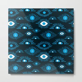 Modern Evil Eye Pattern - dark blue and white Metal Print