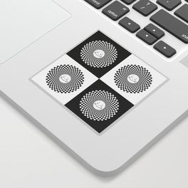 Checkered Black and White Smiley Sun Pattern Sticker
