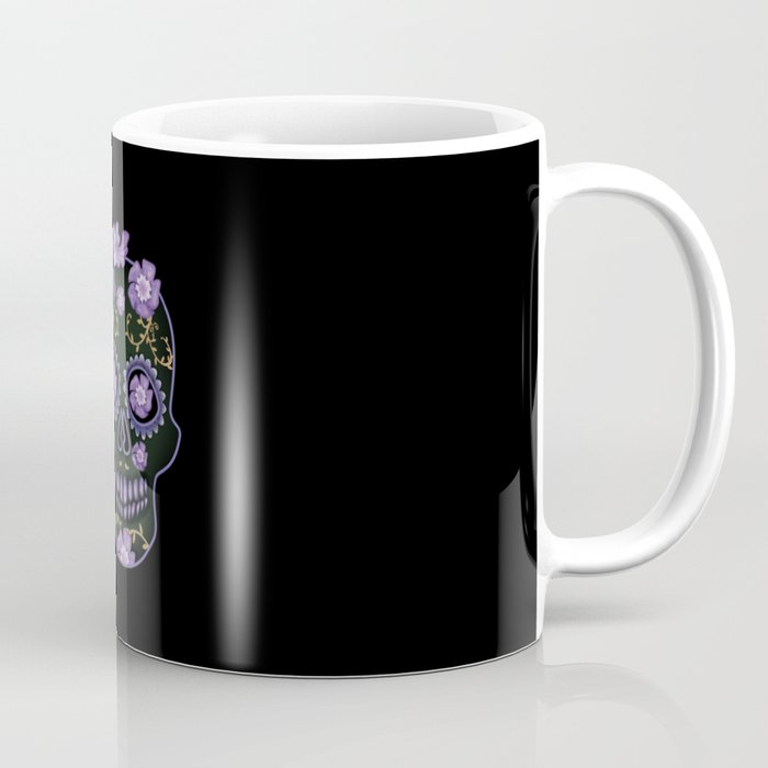 Purple Floral Sugar Skull Muertos Day Of Dead Coffee Mug