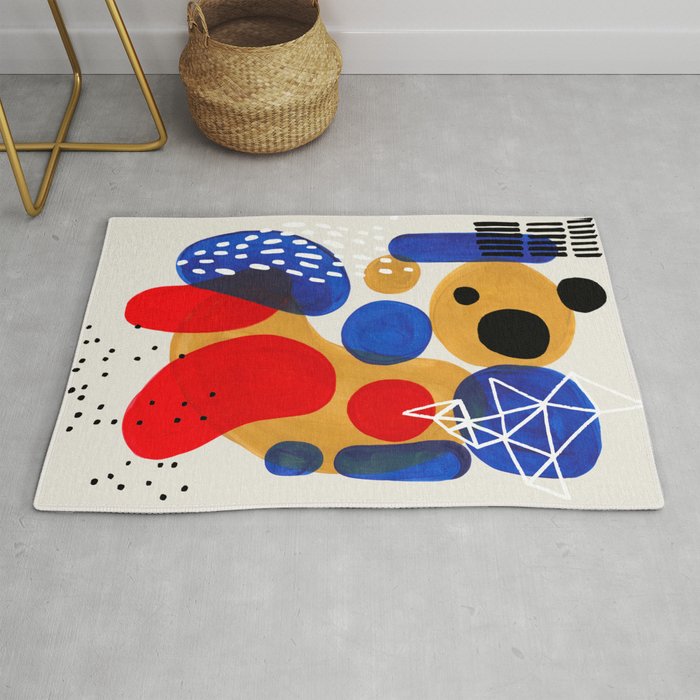 Fun Mid Century Modern Abstract Minimalist Vintage Primary Colors Blue Red Yellow Bubbles Rug By Enshape Society6