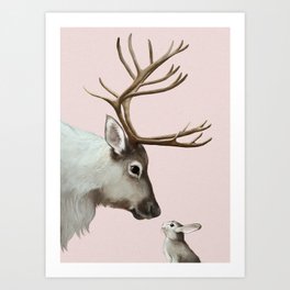 Reindeer and rabbit Art Print