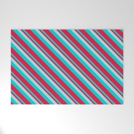 [ Thumbnail: Powder Blue, Dark Turquoise, and Crimson Colored Lined Pattern Welcome Mat ]