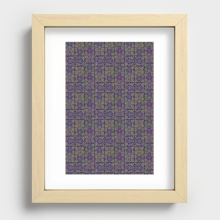 Purple Mauve Vintage Floral Pattern Recessed Framed Print