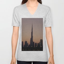 Burj Khalifa at Sunset V Neck T Shirt