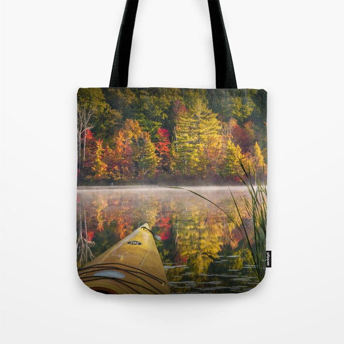 Kayaking on a Small Lake in Autumn Tote Bag