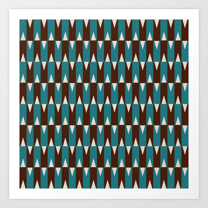 Retro Geometrical Repeat Pattern – Blue and brown Art Print