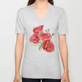 Cheerful Poppies V Neck T Shirt