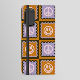 Funky Checkered Smileys and Peace Symbol Pattern (Dark Brown, Ginger Brown, Lilac, Muted Pink) Android Wallet Case