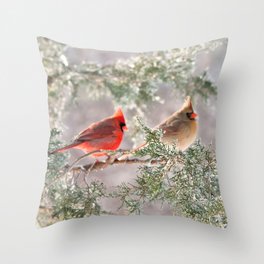 Hoarfrost Cardinals Throw Pillow