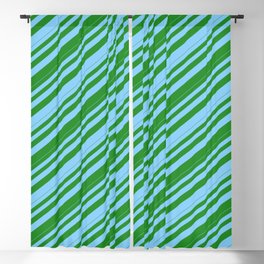[ Thumbnail: Light Sky Blue and Forest Green Colored Lines/Stripes Pattern Blackout Curtain ]