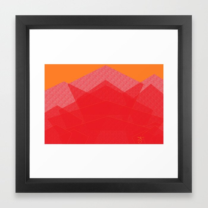 Colorful Red Abstract Mountain Framed Art Print By Anoellejay