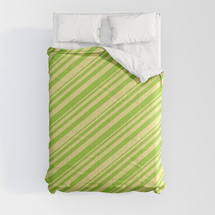 Green & Tan Colored Striped/Lined Pattern Comforter