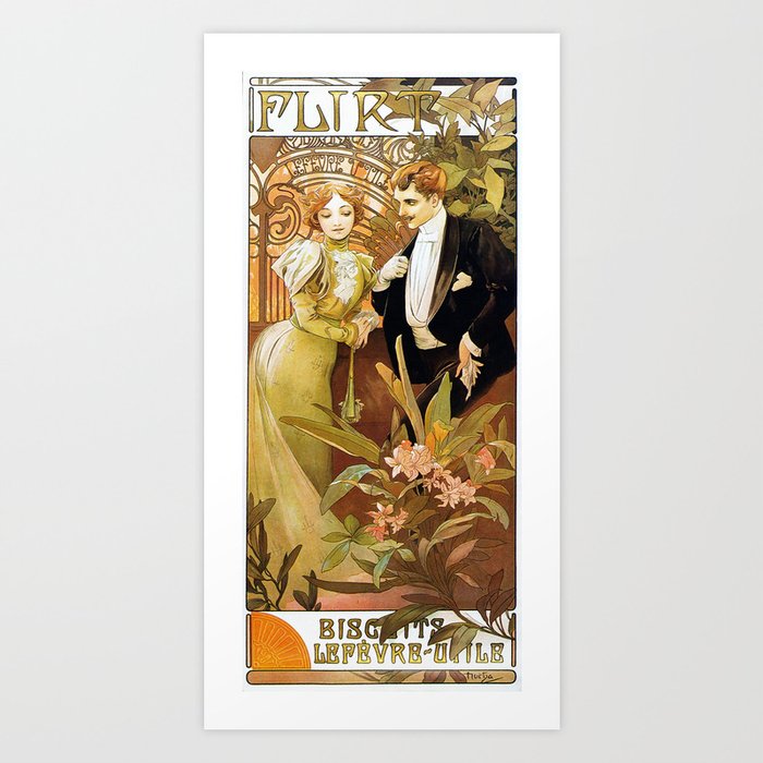 Alphonse Mucha Flirt Vintage Romantic Art Nouveau Art Print